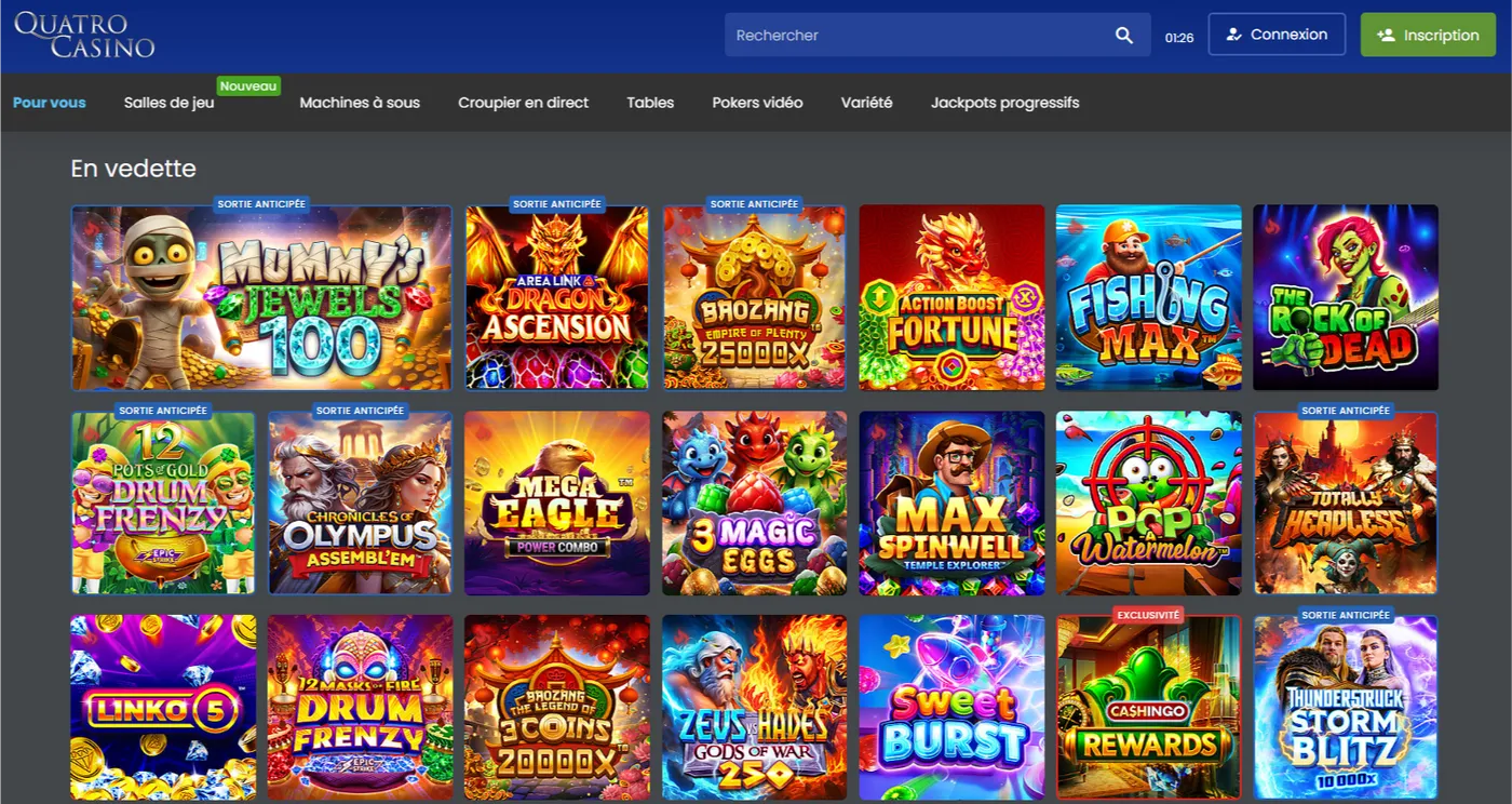 Jeux pour les joueurs canadiens chez Quatro Casino